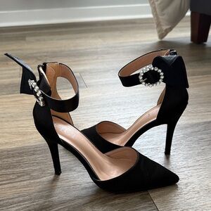 Vici Chic Black Heels with Rhinestone Embellishment